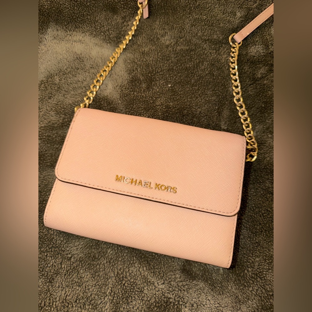 Michael Kors Blush Crossbody Bag with Gold Chain
